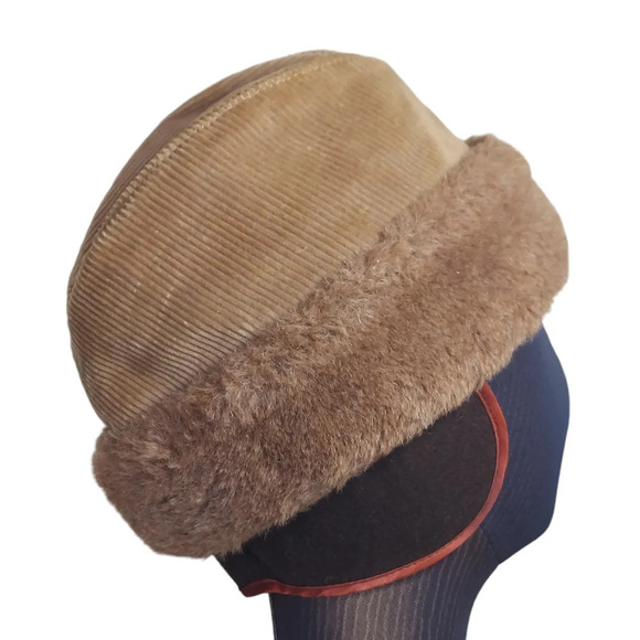 Churchill Ltd Vintage Brown Corduroy Fur Envoy Cap with convertible ear flaps - Picture 4 of 15
